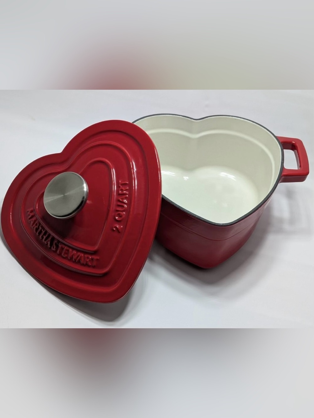 Martha Stewart Red Heart-Shaped Dutch Oven Enameled Cast Iron Casserole NIB